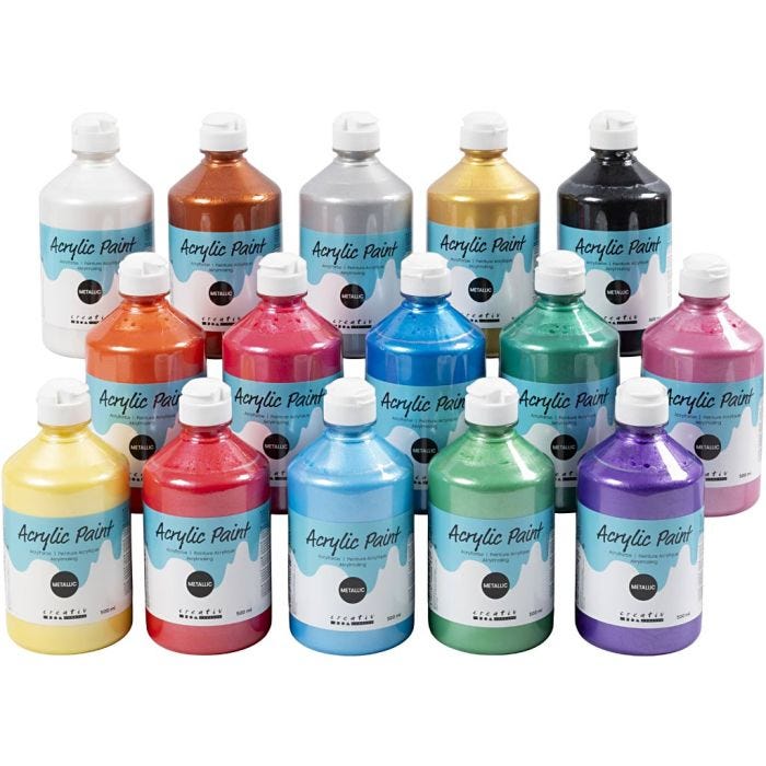 Peinture Acrylique Métallique, Métallisé, ass. de couleurs, 15x500 ml/ 1 Pq.