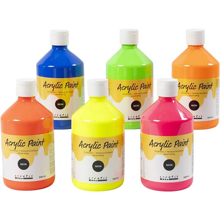 Acrylverf Neon, neon kleuren, 6x500 ml/ 1 doos