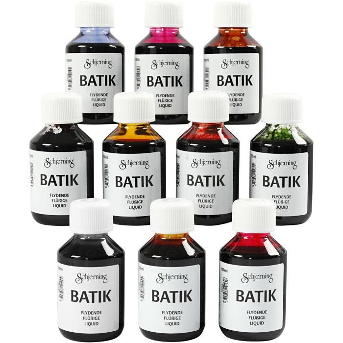 Peinture Batik pour textile, ass. de couleurs, 10x100 ml/ 1 Pq.