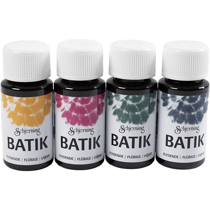 Peinture Batik pour textile, bleu marine, vert, rose, jaune orange, 4x50 ml/ 1 Pq.
