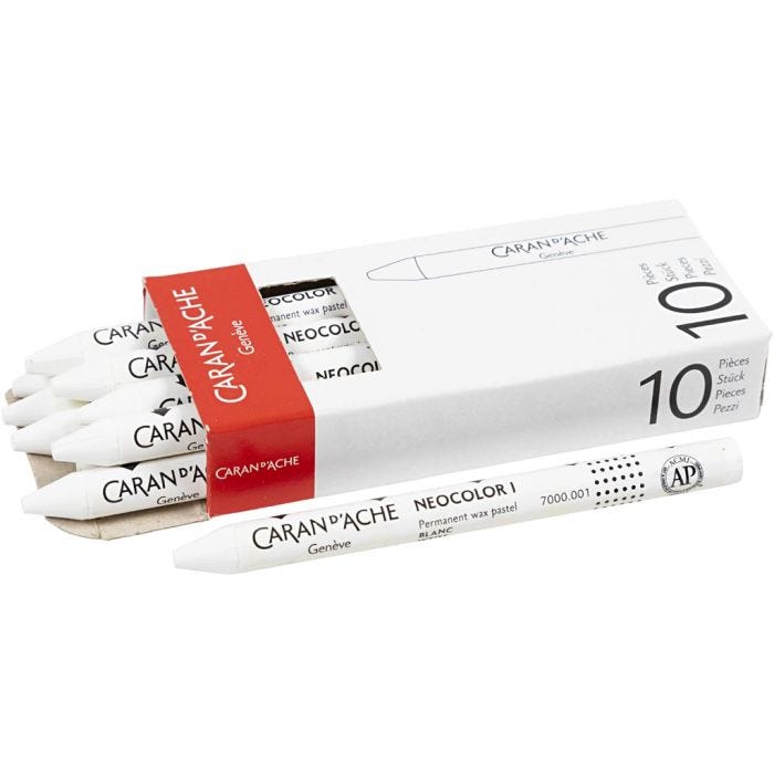 CARAN D’ACHE Caran d'Ache Néocolor 1, L : 10 cm, ép. 8,5 mm, white (001), 10 pièces/ 1 Pq.