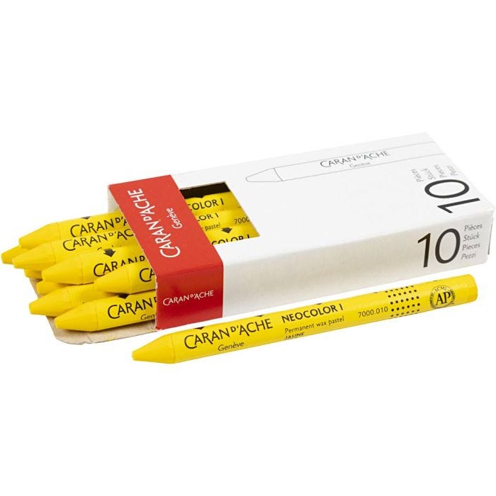 CARAN D’ACHE Caran d'Ache Néocolor 1, L : 10 cm, ép. 8,5 mm, yellow (010), 10 pièces/ 1 Pq.