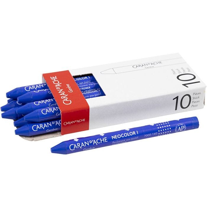 CARAN D’ACHE Neocolor I, L: 10 cm, dikte 8,5 mm, ultramarine (140), 10 stuk/ 1 doos