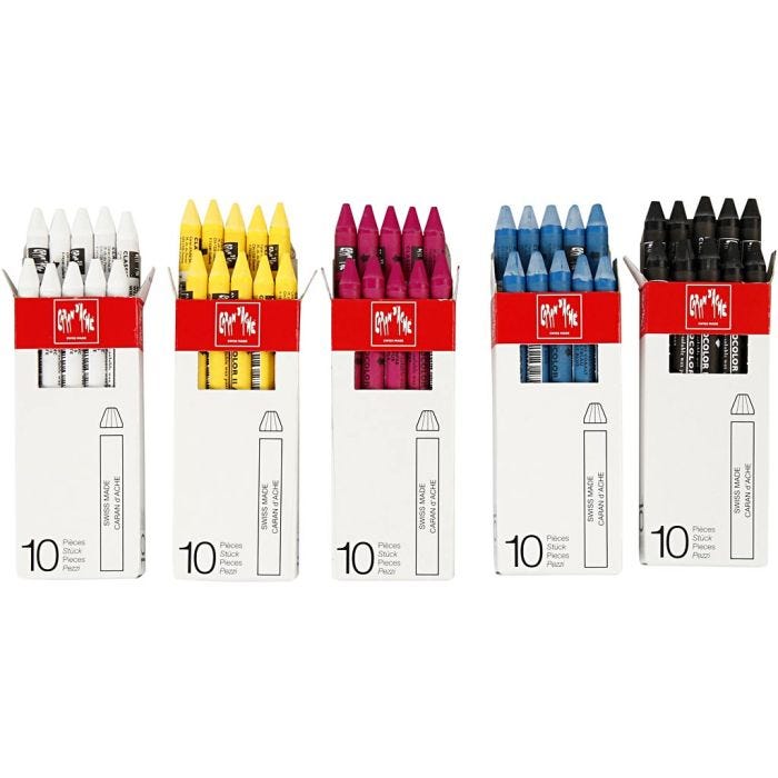 Caran d'Ache Aquarelle Neocolor 2, L : 10 cm, ép. 8,5 mm, ass. de couleurs, 5x10 pièces/ 1 Pq.