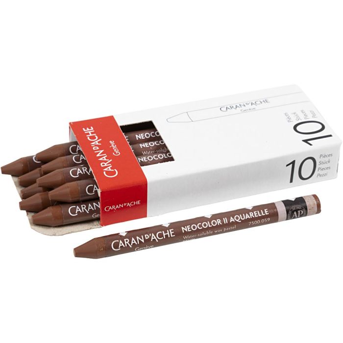 Caran d'Ache Aquarelle Neocolor 2, L : 10 cm, ép. 8,5 mm, brown (059), 10 pièces/ 1 Pq.