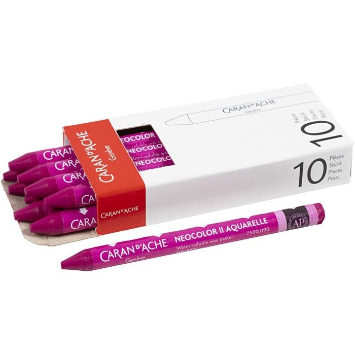 Caran d'Ache Aquarelle Neocolor 2, L : 10 cm, ép. 8,5 mm, crimson (090), 10 pièces/ 1 Pq.