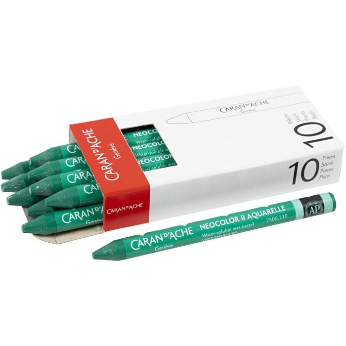Caran d'Ache Aquarelle Neocolor 2, L : 10 cm, ép. 8,5 mm, emerald green (210), 10 pièces/ 1 Pq.