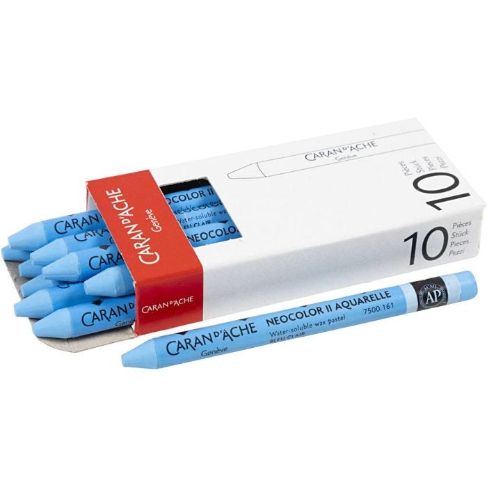 Caran d'Ache Aquarelle Neocolor 2, L : 10 cm, ép. 8,5 mm, light blue (161), 10 pièces/ 1 Pq.