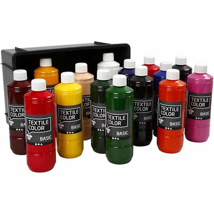 Textielkleur, diverse kleuren, 15x500 ml/ 1 doos