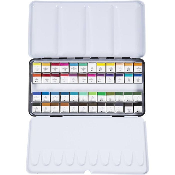 Aquarelles Art, ½-pan, dim. 10x15x20 mm, couleurs classiques, 48 couleurs/ 1 Pq.