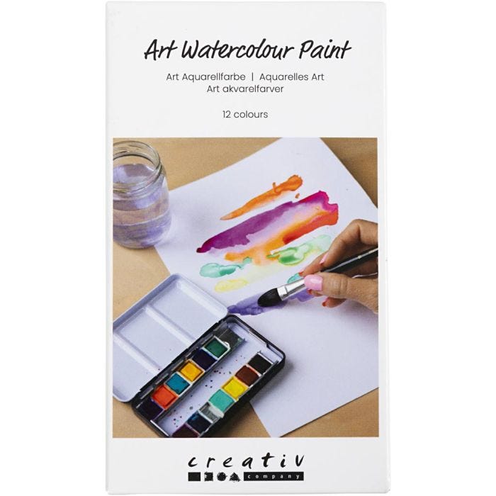 Art Aquarelverf, ½-pan, Bloemen en landschappen, afm 10x15x20 mm, diverse kleuren, 12 kleur/ 1 stuk