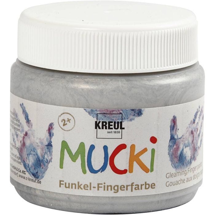 MUCKI Peinture au doigt, argent métallique, 150 ml/ 1 boîte