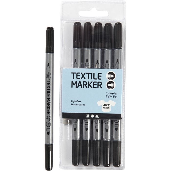 Feutres textiles, trait 2,3+3,6 mm, noir, 6 pièces/ 1 Pq.