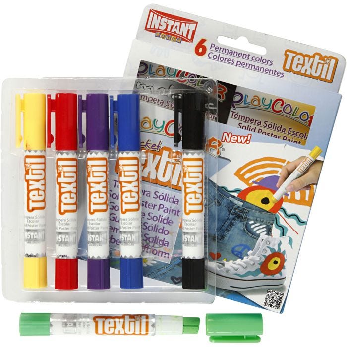 Playcolor textielverf, L: 14 cm, diverse kleuren, 5 gr, 6 stuk/ 1 doos