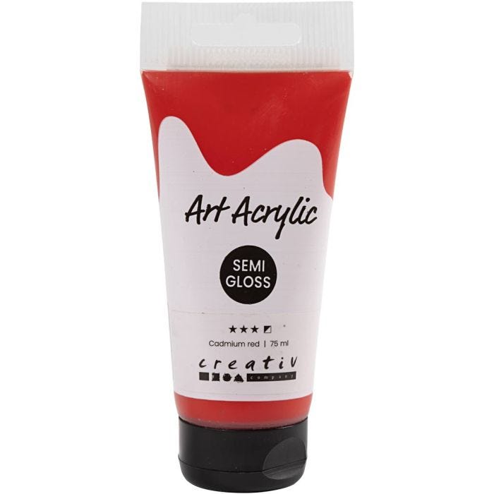 Peinture Acrylique, semi-brillant, semi opaque, rouge cadmium, 75 ml/ 1 flacon