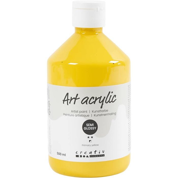 Peinture Acrylique, semi-brillant, transparent, jaune primaire, 500 ml/ 1 flacon
