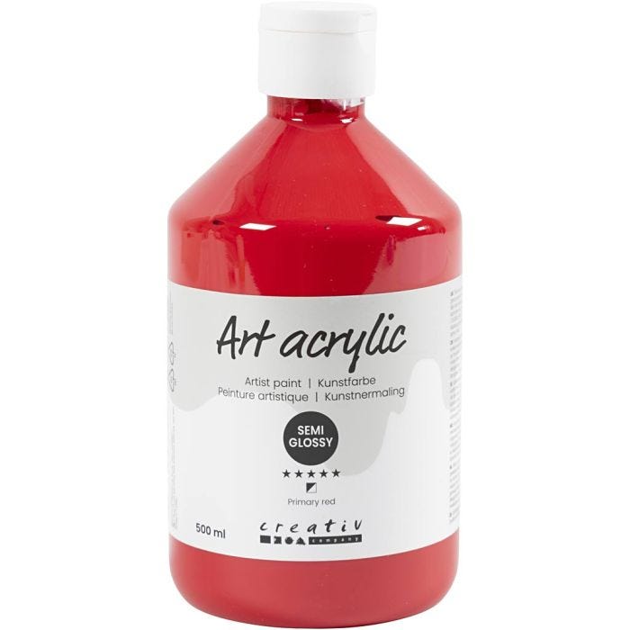 Peinture Acrylique, semi-brillant, semi transparent, rouge primaire, 500 ml/ 1 flacon