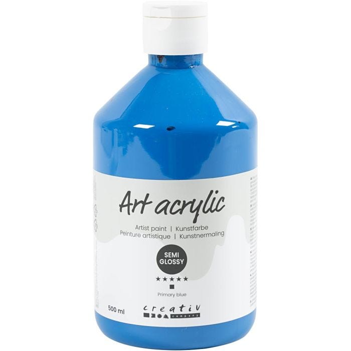 Acryl Verf, semi-glanzend, transparant, primair blauw, 500 ml/ 1 fles