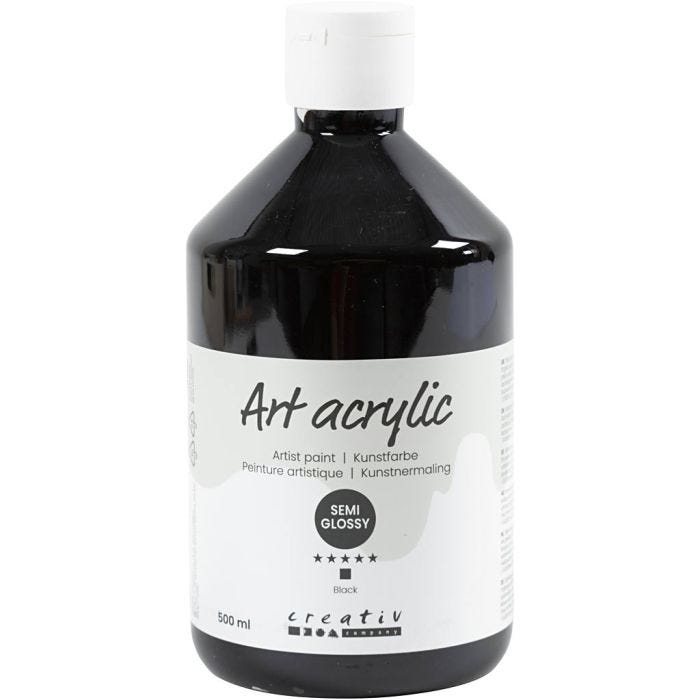 Peinture Acrylique, semi-brillant, opaque, noir, 500 ml/ 1 flacon