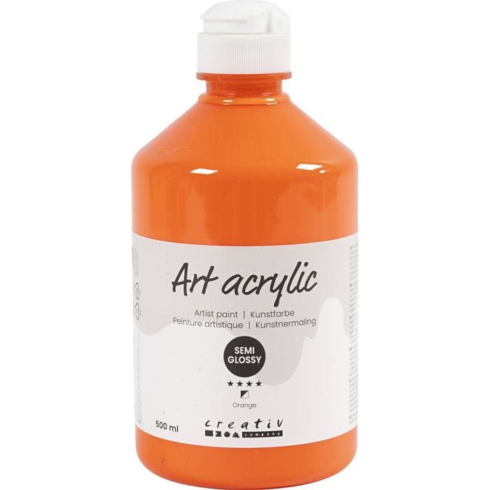 Peinture Acrylique, semi-brillant, semi transparent, orange, 500 ml/ 1 flacon