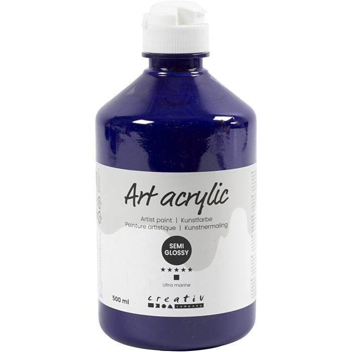 Peinture Acrylique, semi-brillant, opaque, ultra marine, 500 ml/ 1 flacon