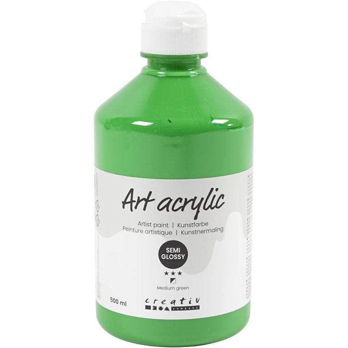 Peinture Acrylique, semi-brillant, opaque, medium green, 500 ml/ 1 flacon