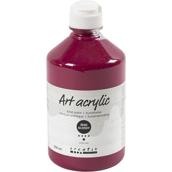 Peinture Acrylique, semi-brillant, semi transparent, rouge foncé, 500 ml/ 1 flacon