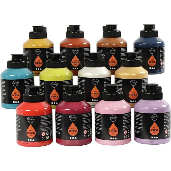 Peinture Acrylique, semi-brillant, couleur extra, 12x500 ml/ 1 Pq.