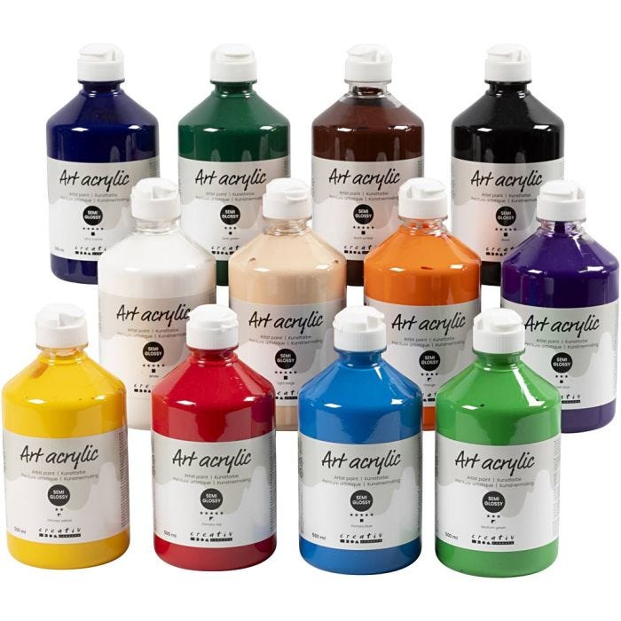 Peinture Acrylique, semi-brillant, couleurs classiques, 12x500 ml/ 1 Pq.