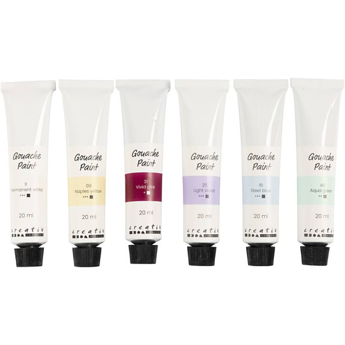 Gouacheverf, pastelkleuren, 6x20 ml/ 1 doos