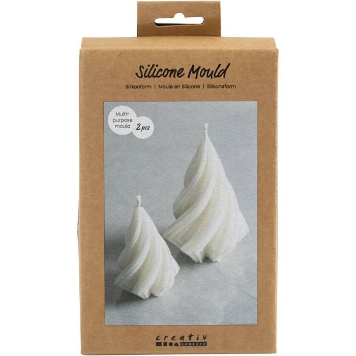 Moule en Silicone, Sapin de Noël, H : 8+11 cm, d 5+7 cm, 2 pièces/ 1 Pq.