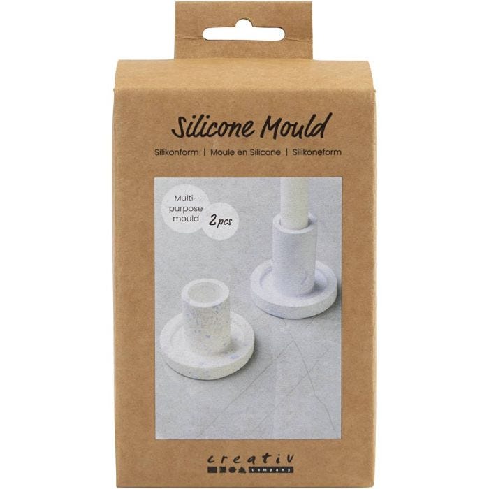 Moule en silicone, Bougeoir, H : 6,5+7,5 cm, d 7,3 cm, 2 pièces/ 1 Pq.