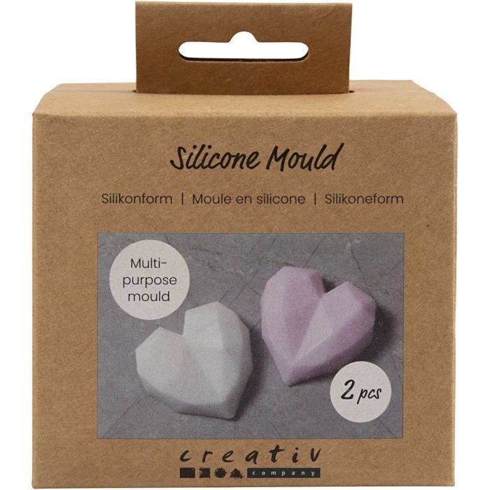 Moule en silicone, Cœur facetté, H : 2 cm, L : 6 cm, L : 5,8 cm, 2 pièces/ 1 Pq.