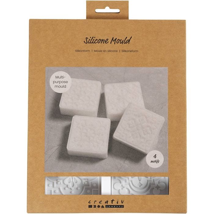 Moule en silicone, Carré décoré d'un design graphique, H : 2,4 cm, L : 6,8 cm, 4 pièces/ 1 Pq.