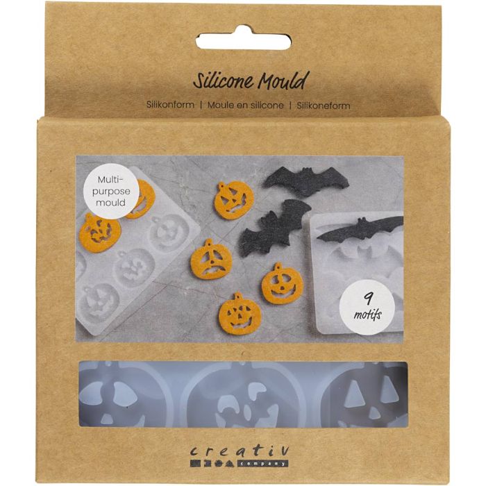 Moule en silicone, Chauves-souris et citrouilles, H : 0,3+0,5 cm, L : 3+8 cm, transparent mat, 2 pièces/ 1 pièce