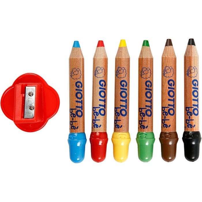 Crayons de Couleur, L : 10,5 cm, ép. 13 mm, mine 6 mm, ass. de couleurs, 6 pièces/ 1 Pq.