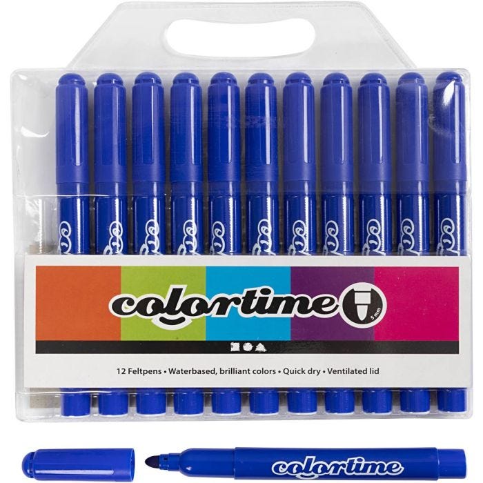 Feutres Colortime, trait 5 mm, bleu, 12 pièces/ 1 Pq.