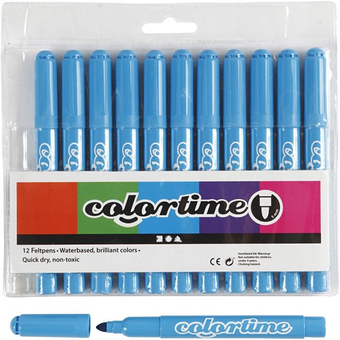 Feutres Colortime, trait 5 mm, bleu clair, 12 pièces/ 1 Pq.