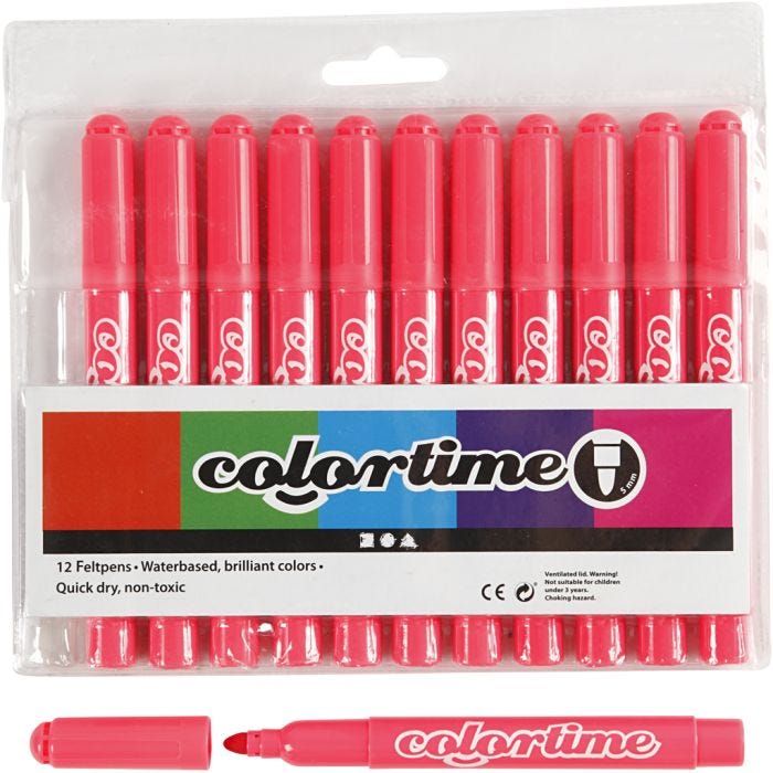 Feutres Colortime, trait 5 mm, rose, 12 pièces/ 1 Pq.
