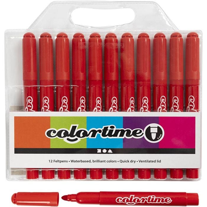 Feutres Colortime, trait 5 mm, rouge, 12 pièces/ 1 Pq.