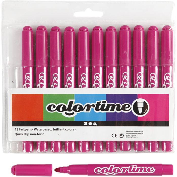 Feutres Colortime, trait 5 mm, rose, 12 pièces/ 1 Pq.