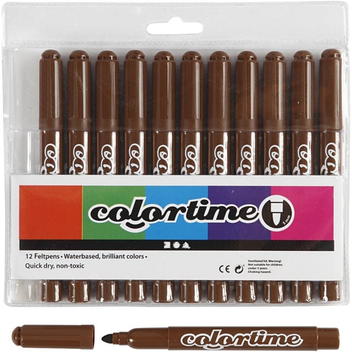 Feutres Colortime, trait 5 mm, brun, 12 pièces/ 1 Pq.