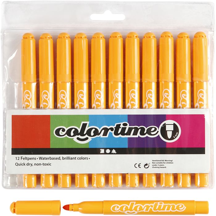 Feutres Colortime, trait 5 mm, jaune, 12 pièces/ 1 Pq.