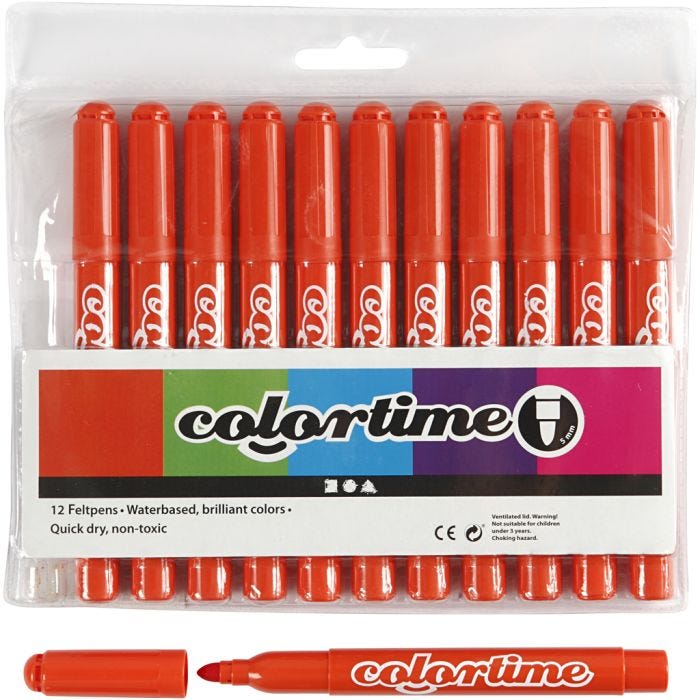 Feutres Colortime, trait 5 mm, orange foncé, 12 pièces/ 1 Pq.
