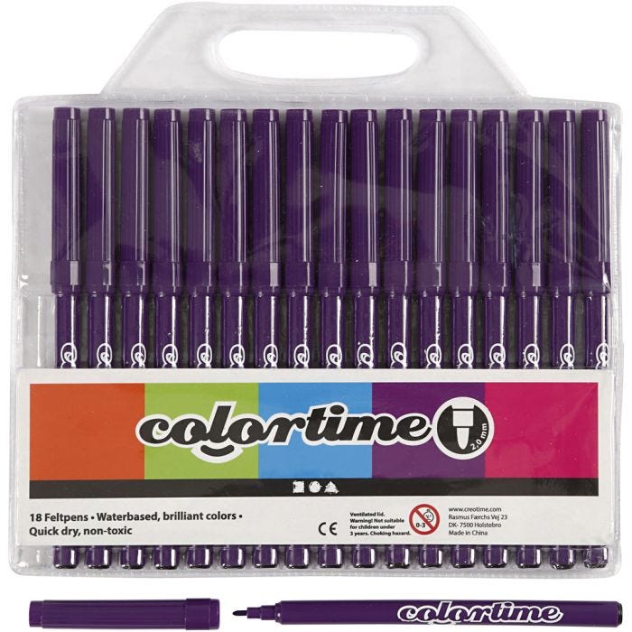 Feutres Colortime, trait 2 mm, violet, 18 pièces/ 1 Pq.