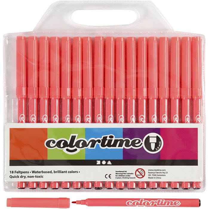 Feutres Colortime, trait 2 mm, rose, 18 pièces/ 1 Pq.