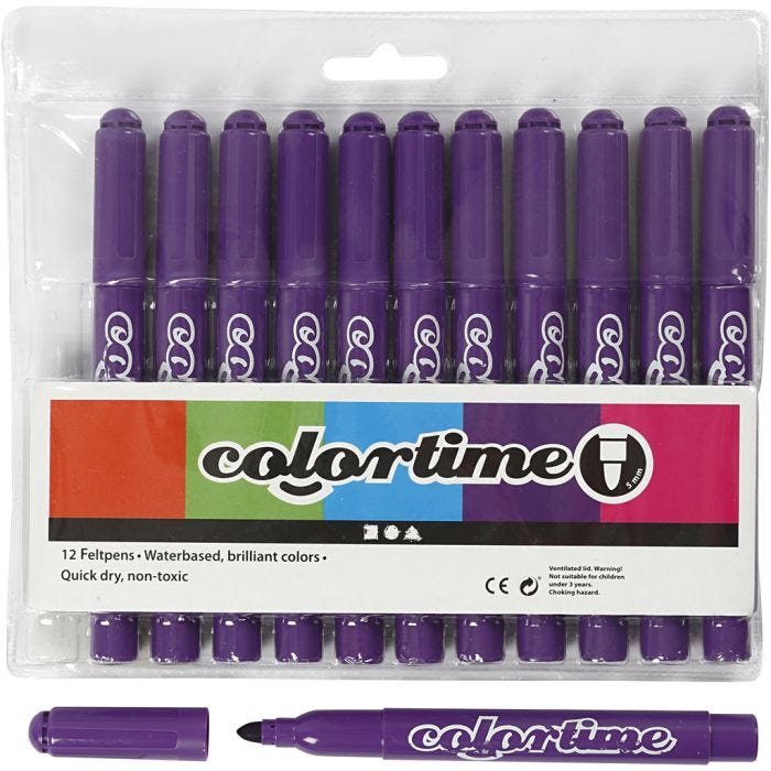 Feutres Colortime, trait 5 mm, violet foncé, 12 pièces/ 1 Pq.