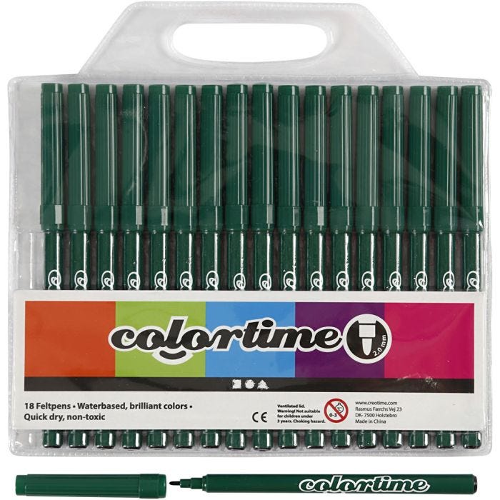Feutres Colortime, trait 2 mm, vert foncé, 18 pièces/ 1 Pq.