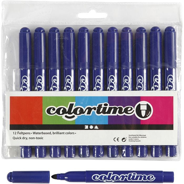 Feutres Colortime, trait 5 mm, bleu foncé, 12 pièces/ 1 Pq.