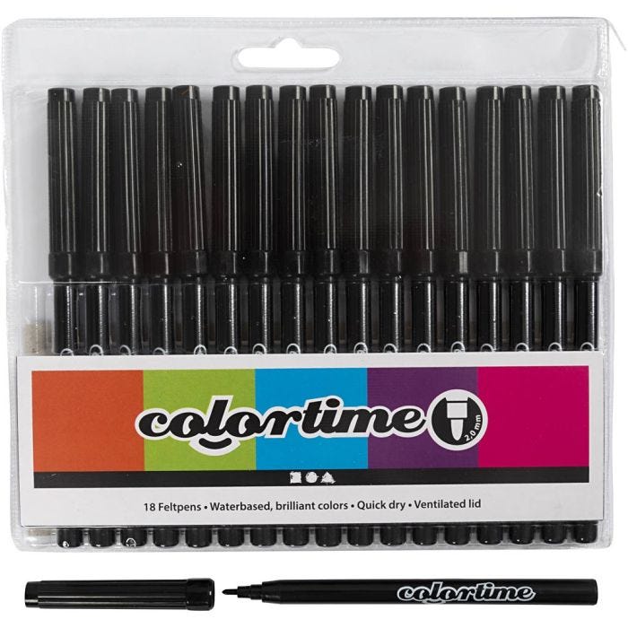 Colortime stiften, lijndikte 2 mm, zwart, 18 stuk/ 1 doos